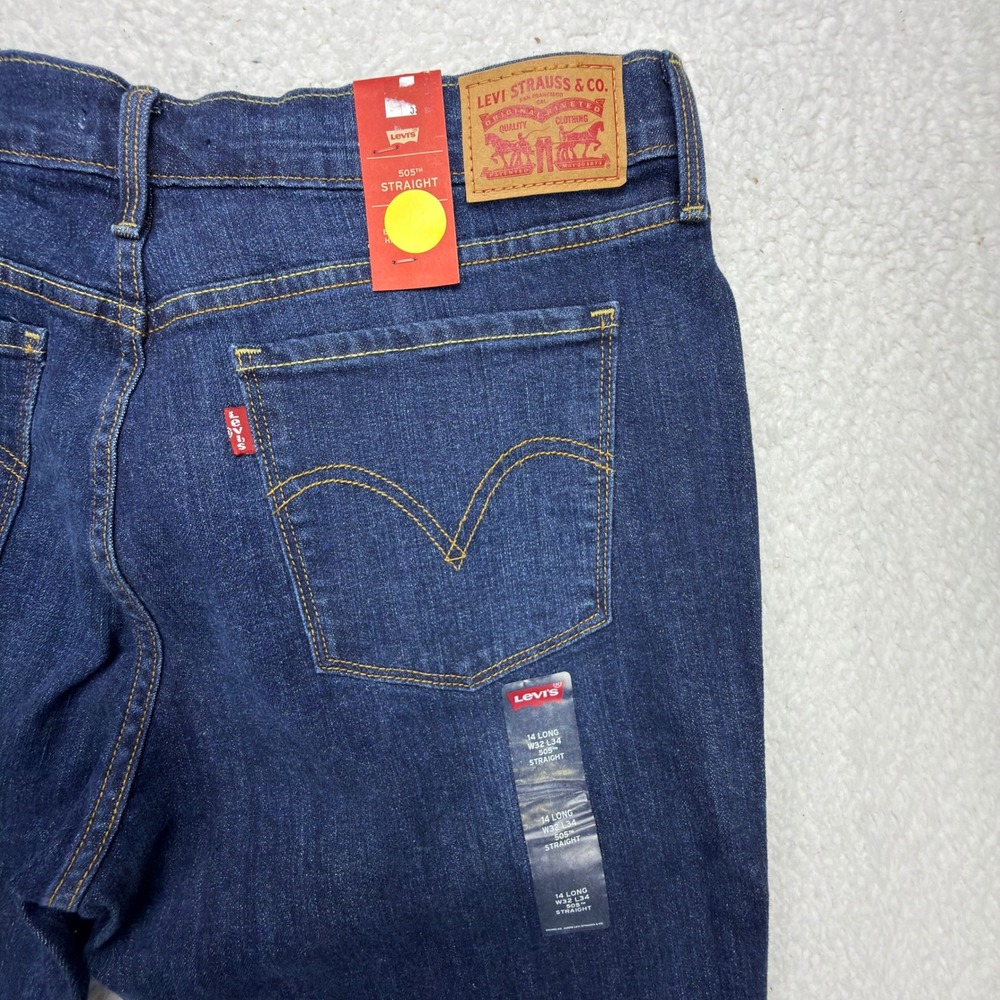 Levis 505 Straight Leg Jeans Womens 14 Long W32 L34 Dark Wash Indigo Denim NWT